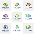 Set of Nature Eye logo design concept vector, eye with Leaf logo template, icon symbol Royalty Free Stock Photo