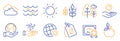 Set of Nature icons, such as World weather, Wind energy, Waves. Vector Royalty Free Stock Photo