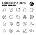 Set of Nature outline icons. Contains icons as Wind energy, Rainy weather and Vitamin e elements. For website. Vector