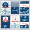 Set of 6 Nautical cards Royalty Free Stock Photo