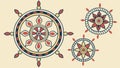 Set of Nautical Compass Rose Icons with Folk Patterns, vector design Generative AI Royalty Free Stock Photo