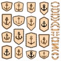 Set of the nautical emblems with anchors. Design element for logo, label, sign. badge. Royalty Free Stock Photo