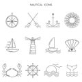 Set of nautical graphic icons in thin line style. Royalty Free Stock Photo