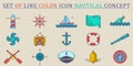 set of nautical icon line color vector illustration template graphic design. bundle collection of various marine sign or symbol Royalty Free Stock Photo