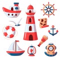 Set of nautical icons in a flat style. Marine transport vector icons for web design isolated on white background Royalty Free Stock Photo
