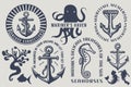 Set of nautical logos, marine badges.