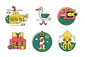 Set of nautical marine line color icon.Marine exotic flat design