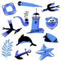 Set with nautical objects. Marine collection . Vector illustration