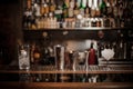 Set of necesary barman equipment on the bar counter Royalty Free Stock Photo