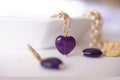 Set of necklace and earrings with amethyst stone Royalty Free Stock Photo