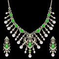 set of necklace and earrings, wedding female diamond and emerald