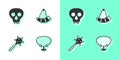 Set Necklace with gem, Skull, Mace spikes and Hunting horn icon. Vector