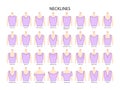 Set of necklines clothes - round, oval, U - V - neck, cowl, boat, scoop, plunge collars for dress, tops, tank technical