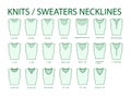 Set of necklines knits and sweaters clothes - collars, tops, blouses, dresses crew neck technical fashion illustration