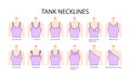 Set of necklines tank clothes - tops, cami, one shoulder, scoop, racerback, V-neck, cowl, strap technical fashion