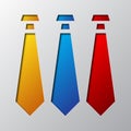 Paper art of the three colored neckties. Vector illustration. Royalty Free Stock Photo