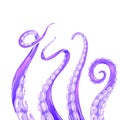 Set of neon color cartoon sketches of octopus tentacles. Creepy limbs of marine inhabitants. Vector object