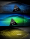Set of neon glowing waves and lines, shiny light effect digital techno motion backgrounds. Collection of dark space