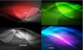 Set of neon glowing waves and lines, shiny light effect digital techno motion backgrounds. Collection of dark space