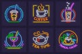 Set of neon icons with beverages Cola.