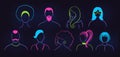 Set of neon profile pictures faceless avatars