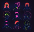 Set of neon profile pictures faceless avatars Royalty Free Stock Photo