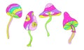 Set of neon rainbow mushrooms. Psychedelic hallucinogenic mushrooms