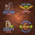 Set of neon signboard Craft Beer Bar Royalty Free Stock Photo