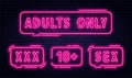 Set of neon signs, adults only, 18 plus, sex and xxx. Restricted content, erotic video concept banner, billboard Royalty Free Stock Photo