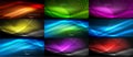 Set of neon smooth wave digital abstract backgrounds Royalty Free Stock Photo