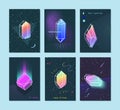 Set of neon space 80s style crystals with a triangle. Royalty Free Stock Photo