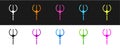 Set Neptune Trident icon isolated on black and white background. Vector Royalty Free Stock Photo