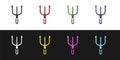 Set Neptune Trident icon isolated on black and white background. Vector Royalty Free Stock Photo
