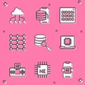 Set Network cloud connection, Cloud technology data transfer, Binary code, Neural network, Server, Processor CPU Royalty Free Stock Photo