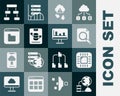 Set Network cloud connection, Processor with CPU, Search concept folder, Cloud hacking, Server, Data, Web Hosting Royalty Free Stock Photo