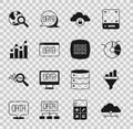 Set Network cloud connection, Sales funnel with chart, Pie infographic, Cloud computing lock, Data analysis, Search Royalty Free Stock Photo