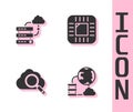 Set Network cloud connection, , Search computing and Processor with CPU icon. Vector Royalty Free Stock Photo