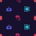 Set Neural network, Artificial intelligence AI, robot and Processor CPU on seamless pattern. Vector Royalty Free Stock Photo