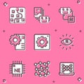 Set Neural network, Artificial intelligence robot, Computer api interface, AI, Processor CPU and icon. Vector Royalty Free Stock Photo