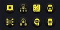 Set Neural network, Chat bot, Server, Data, Humanoid robot, Algorithm, Artificial intelligence AI and Processor CPU icon Royalty Free Stock Photo