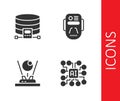 Set Neural network, Cloud database, Hologram and Artificial intelligence robot icon. Vector Royalty Free Stock Photo