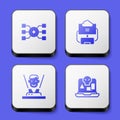 Set Neural network, Cloud database, Hologram and Internet piracy icon. White square button. Vector Royalty Free Stock Photo