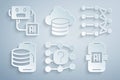 Set Neural network, Cloud technology data transfer, Artificial intelligence AI, database and robot icon. Vector Royalty Free Stock Photo