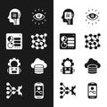 Set Neural network, Computer api interface, Humanoid robot, Artificial intelligence AI, Robot setting, Cloud database Royalty Free Stock Photo
