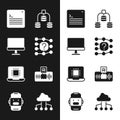Set Neural network, Computer monitor, Web developer programming code, Server, Data, Processor CPU, Artificial Royalty Free Stock Photo