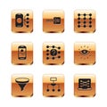 Set Neural network, Funnel filter, Algorithm, Mobile phone, and Binary code icon. Vector Royalty Free Stock Photo