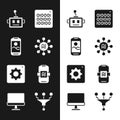 Set Neural network, Mobile phone, Artificial intelligence robot, Binary code, Computer api interface, AI, Funnel filter Royalty Free Stock Photo