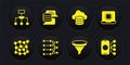 Set Neural network, Processor CPU, Funnel filter, Cloud database, Server, Data, and Algorithm icon. Vector Royalty Free Stock Photo