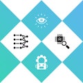 Set Neural network, Robot setting, Artificial intelligence AI and Processor CPU icon. Vector Royalty Free Stock Photo