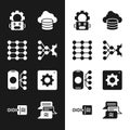 Set Neural network, Robot setting, Cloud database, Computer api interface, Chat and Binary code icon. Vector Royalty Free Stock Photo
